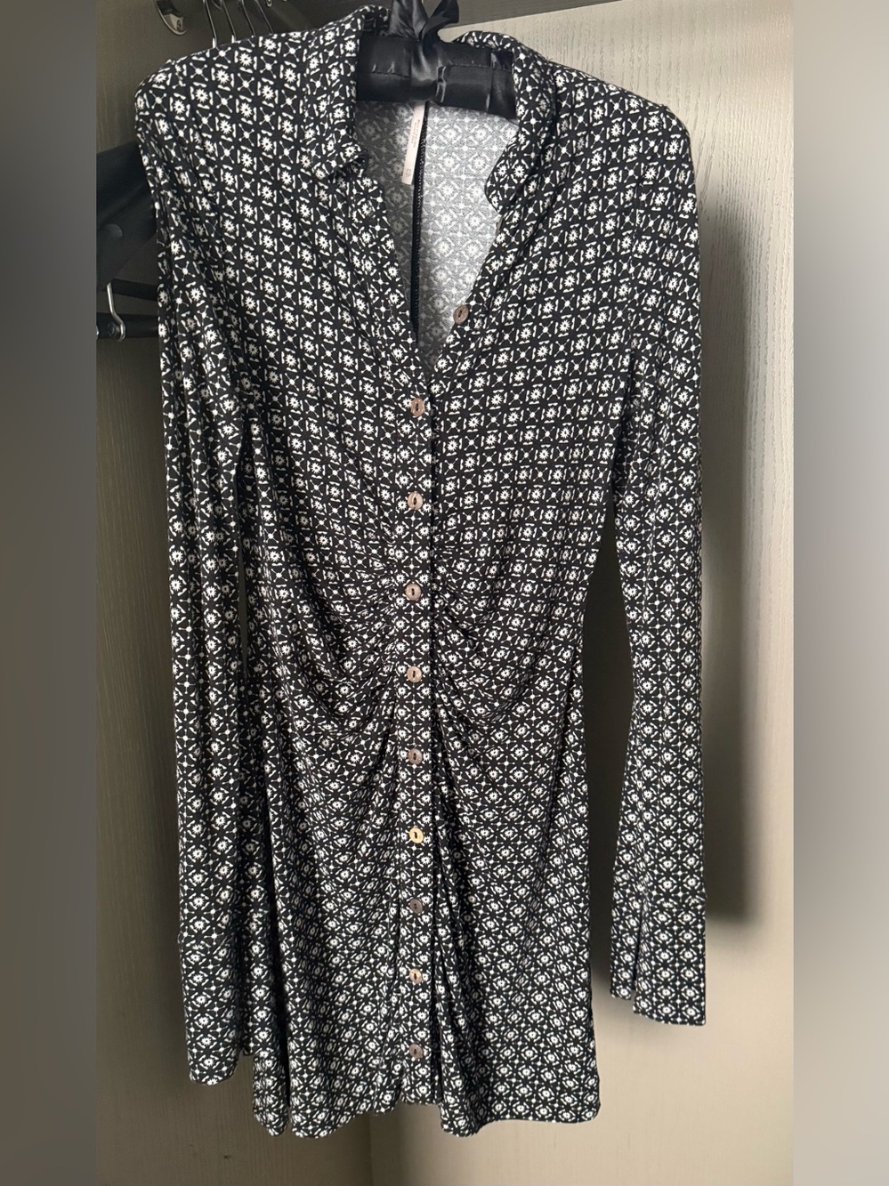 Free People Black and White Printed Button-Front Women's Dress